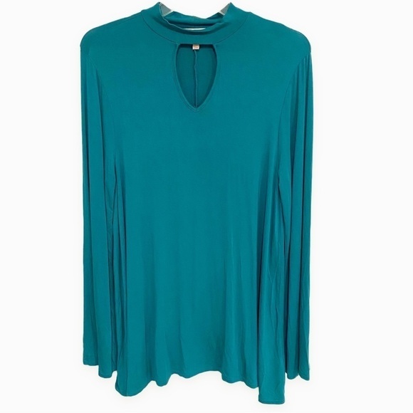 Laurie Felt | Knit Top Choker Neckline Spandex Tunic Teal Size Small - Picture 2 of 5